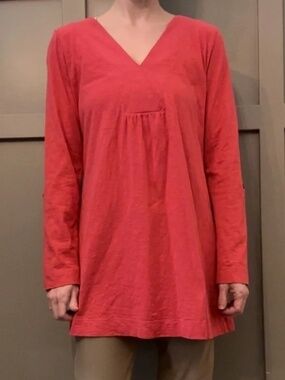 J. Jill V-Neck Tunic Top Long Roll Tab Sleeves 100% Cotton Size Medium